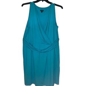Talbots Aqua Turquoise Blue Dress Plus Size 18 18P Petite Sleeveless V Neck